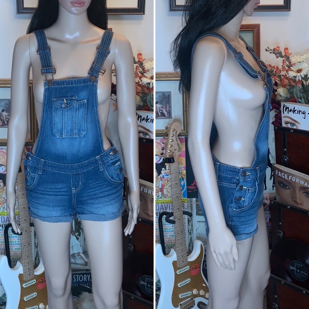 XS sm small L.e.I. LEI overalls denim shorts